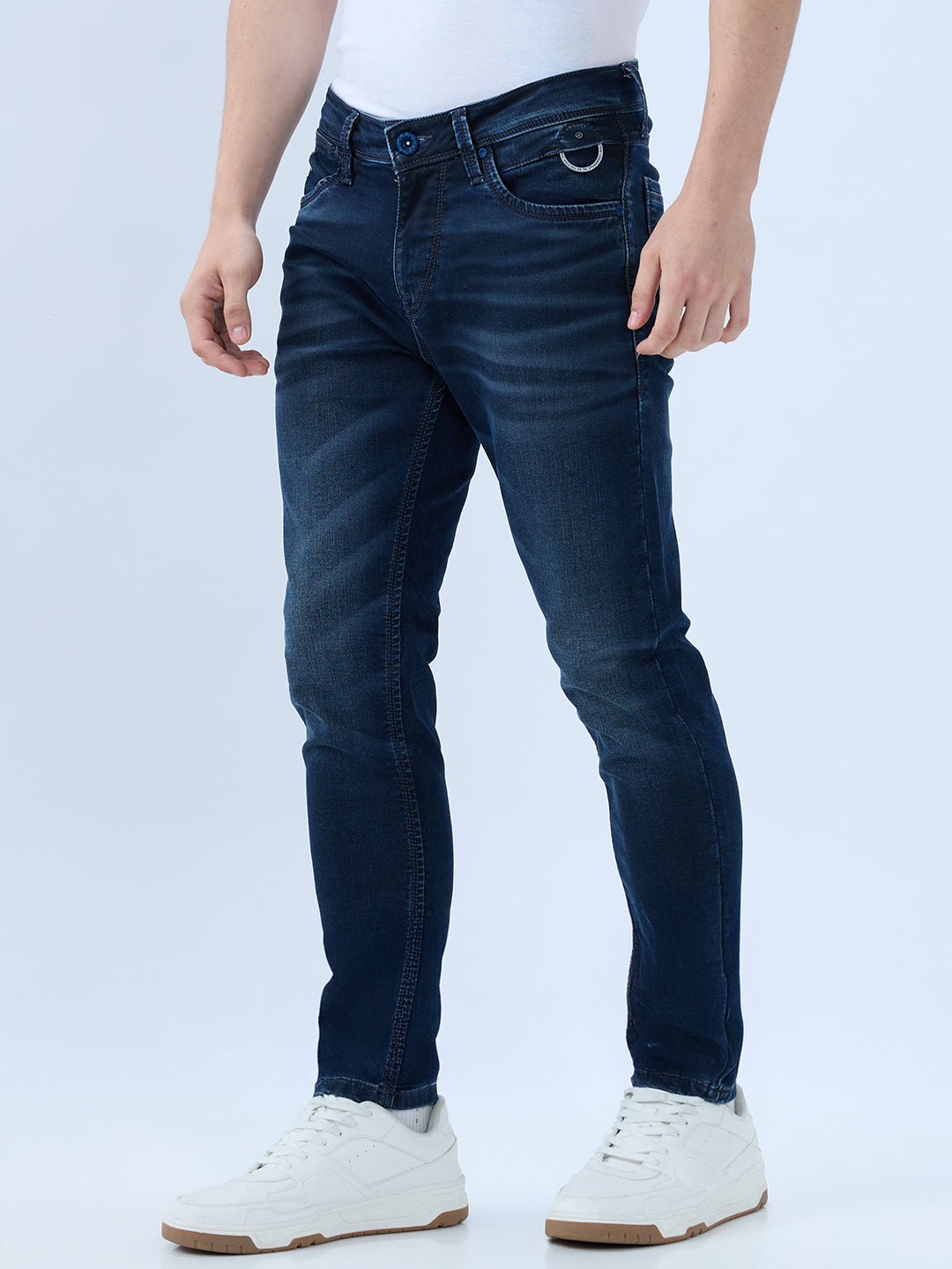 Men's Blue Mid-Rise Skinny Fit Cotton Blend Casual Jeans