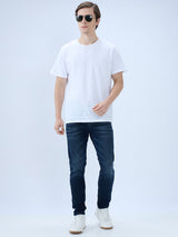 Men's Blue Mid-Rise Skinny Fit Cotton Blend Casual Jeans