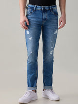 Men's Blue Casual Solid Slim Fit Jeans