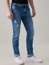 Men's Blue Casual Solid Slim Fit Jeans