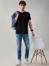 Men's Blue Casual Solid Slim Fit Jeans