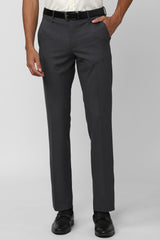 Men's Grey Formal Solid Slim Fit Trouser
