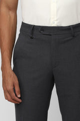 Men's Grey Formal Solid Slim Fit Trouser