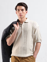 Men's Cream Casual Oversized Fit Solid Half Sleeves Tshirt