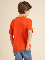 Boys Orange Printed Regular Fit Casual Tshirt