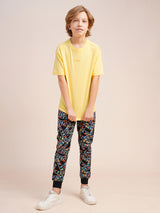Boys Yellow Solid Oversized Fit Casual Tshirt