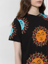 Women's Black Knitted Casual Printed Cropped Half Sleeves Tshirt