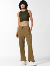 Women's Green Knitted Casual Solid Cropped Sleeveless Top
