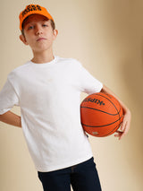 Boys White Printed Oversized Fit Casual Tshirt