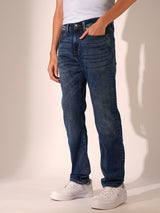 Men's Blue Casual Straight Fit Solid Jeans