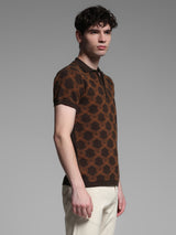 Men's Brown Casual Slim Fit Printed Half Sleeves Polo Tshirt