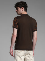 Men's Brown Casual Slim Fit Printed Half Sleeves Polo Tshirt
