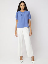 Women's Blue Puff Sleeves Top
