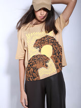 Women's Beige Animal Print T-Shirt