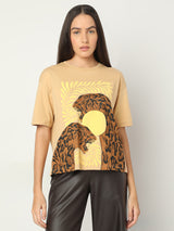 Women's Beige Animal Print T-Shirt
