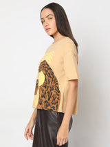 Women's Beige Animal Print T-Shirt