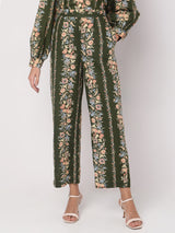 Women's Green Floral Casual Pants