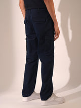 Men's Navy Casual Straight Fit Solid Cargo