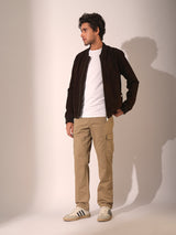 Men's Beige Casual Straight Fit Solid Trousers