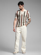Men's Multicolor Casual Regular Fit Striped Half Sleeves Polo Tshirt