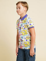 Boys White Printed Casual Polo Tshirt