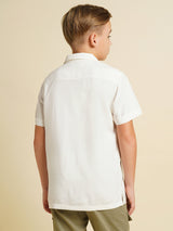 Boys White Printed Regular Fit Casual Shirt