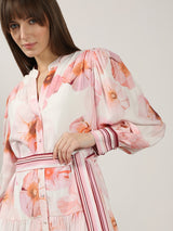 Women's White Floral Print Shirt Dress