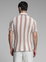 Men's Pink Casual Regular Fit Striped Half Sleeves Shirt