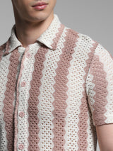 Men's Pink Casual Regular Fit Striped Half Sleeves Shirt