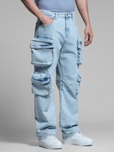 Men's Blue Casual Straight Fit Solid Jeans