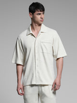 Men's White Work Oversized Fit Solid Half Sleeves Shirt