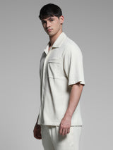 Men's White Work Oversized Fit Solid Half Sleeves Shirt