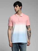 Men's Pink Casual Regular Fit Printed Half Sleeves Polo Tshirt