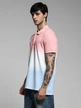 Men's Pink Casual Regular Fit Printed Half Sleeves Polo Tshirt