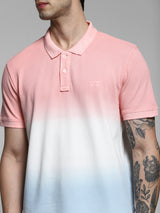 Men's Pink Casual Regular Fit Printed Half Sleeves Polo Tshirt