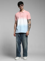 Men's Pink Casual Regular Fit Printed Half Sleeves Polo Tshirt