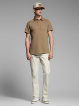 Men's Brown Casual Oversized Fit Solid Half Sleeves Polo Tshirt