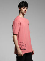 Men's Pink Casual Oversized Fit Printed Half Sleeves Tshirt
