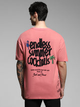 Men's Pink Casual Oversized Fit Printed Half Sleeves Tshirt