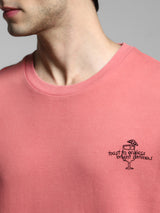 Men's Pink Casual Oversized Fit Printed Half Sleeves Tshirt