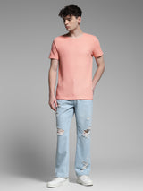 Men's Pink Casual Regular Fit Solid Half Sleeves Tshirt