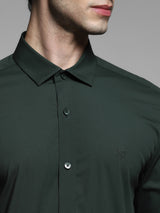 Men's Green Work Slim Fit Solid Full Sleeves Shirt