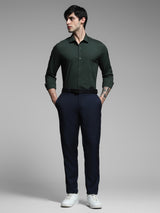 Men's Green Work Slim Fit Solid Full Sleeves Shirt