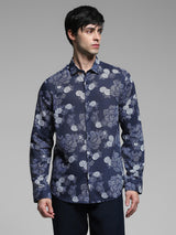 Men's Blue Casual Slim Fit Printed Full Sleeves Shirt