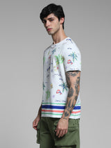 Men's White Casual Regular Fit Printed Half Sleeves Tshirt
