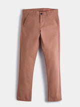 Boys Brown Casual Solid Cotton Trouser