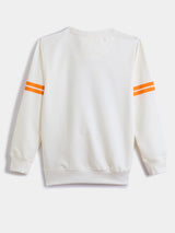 Boys White Casual Slim Fit Printed Full Sleeves Sweatshirt