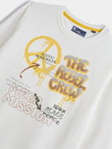 Boys White Casual Slim Fit Printed Full Sleeves Tshirt