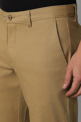 Men's Khaki Casual Solid Slim Fit Trouser