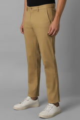 Men's Khaki Casual Solid Slim Fit Trouser